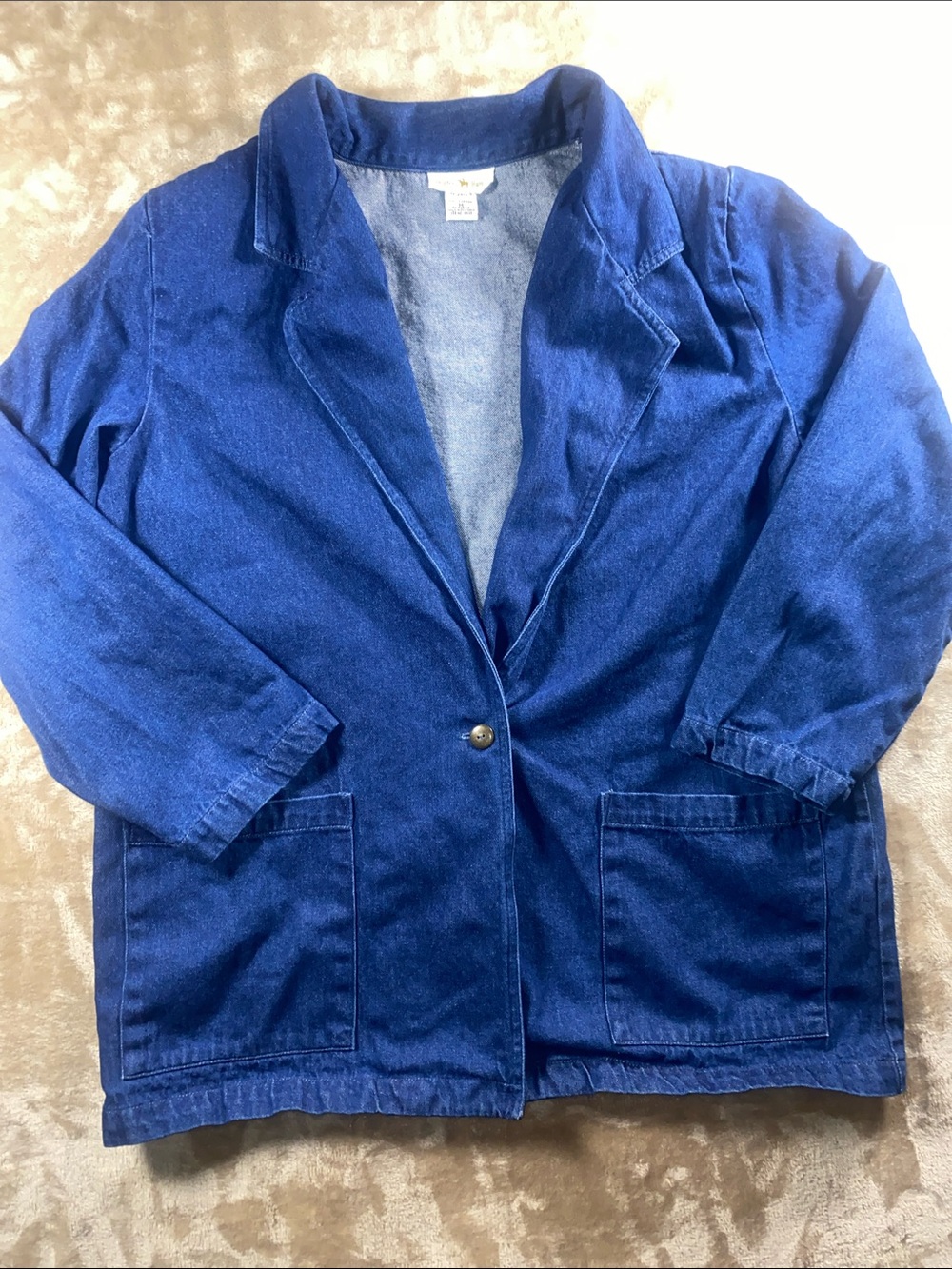 Vintage Classic Women's Blue Denim Blazer Jacket - Single Button Relaxed Fit